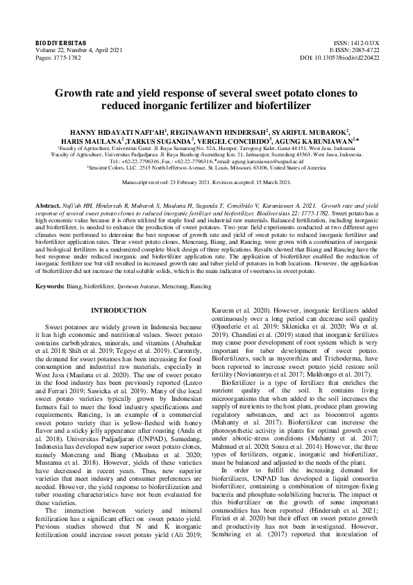 (PDF) Growth rate and yield response of several sweet potato clones to ...