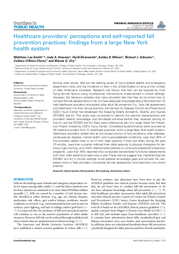 (PDF) Healthcare providers' perceptions and self-reported fall ...