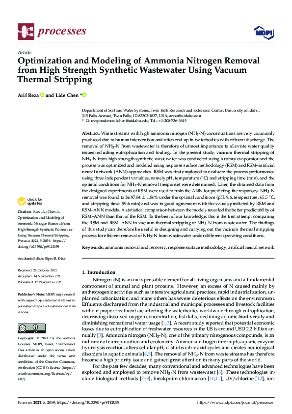 (PDF) Optimization and Modeling of Ammonia Nitrogen Removal from High ...