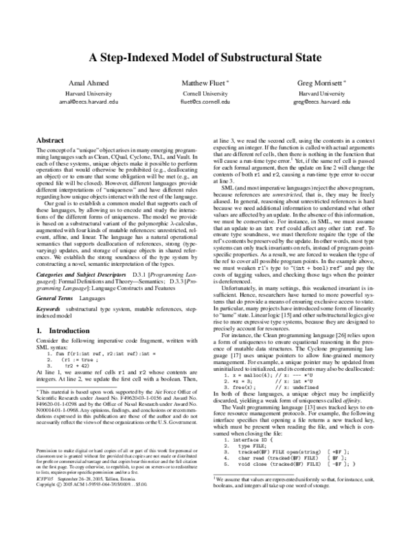 (PDF) A step-indexed model of substructural state