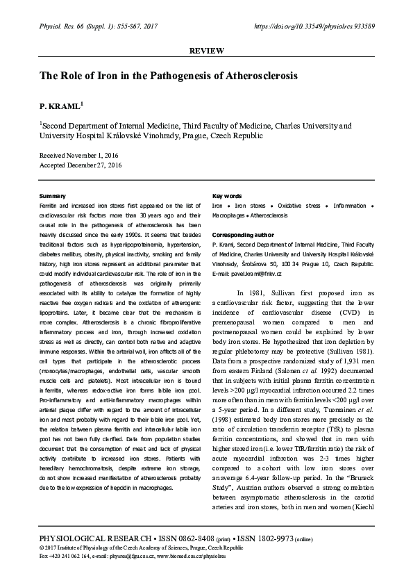 (PDF) The Role of Iron in the Pathogenesis of Atherosclerosis