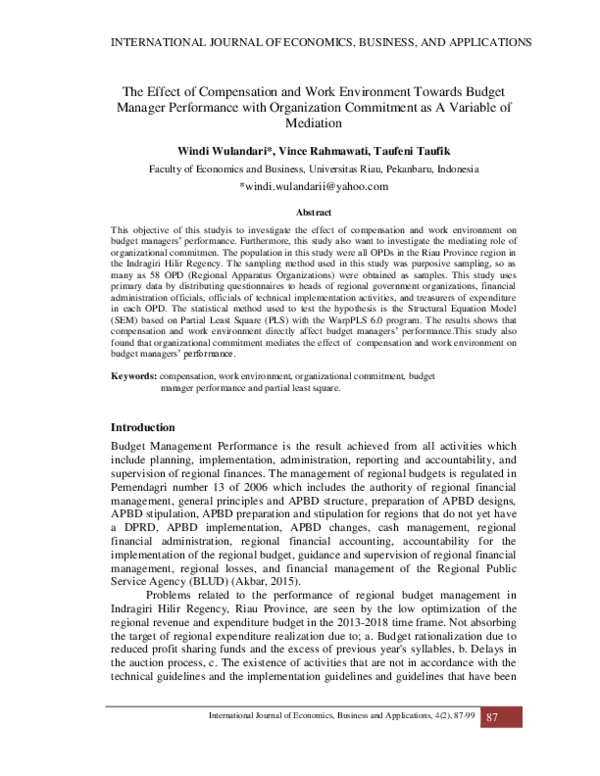 (PDF) The Effect of Compensation and Work Environment Towards Budget ...