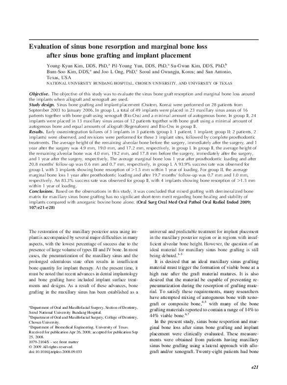 (PDF) Evaluation of sinus bone resorption and marginal bone loss after ...