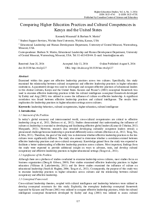 (PDF) Comparing Higher Education Practices and Cultural Competences in ...