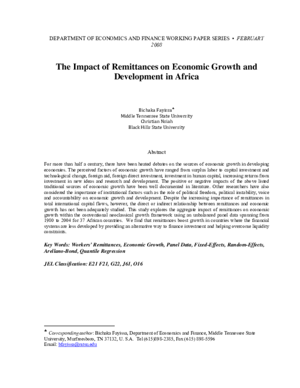 (PDF) The Impact of Remittances on Economic Growth and Development in ...