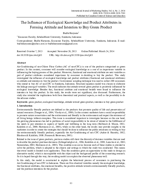 (PDF) The Influence of Ecological Knowledge and Product Attributes in ...