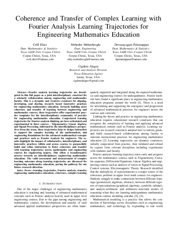 (PDF) Coherence and Transfer of Complex Learning with Fourier Analysis ...