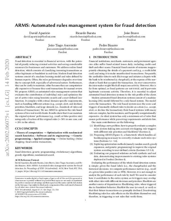 (PDF) ARMS: Automated rules management system for fraud detection