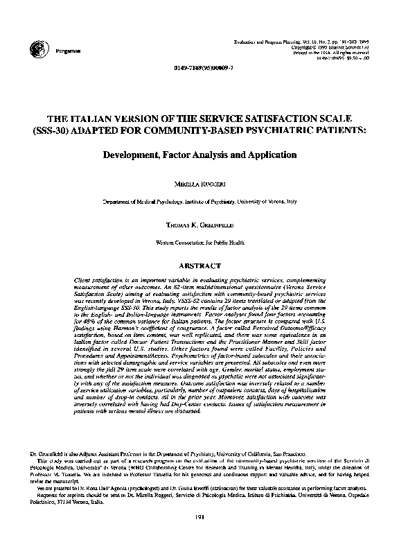 (PDF) The Italian version of the service satisfaction scale (SSS-30 ...