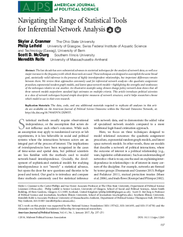 (PDF) Navigating the Range of Statistical Tools for Inferential Network ...