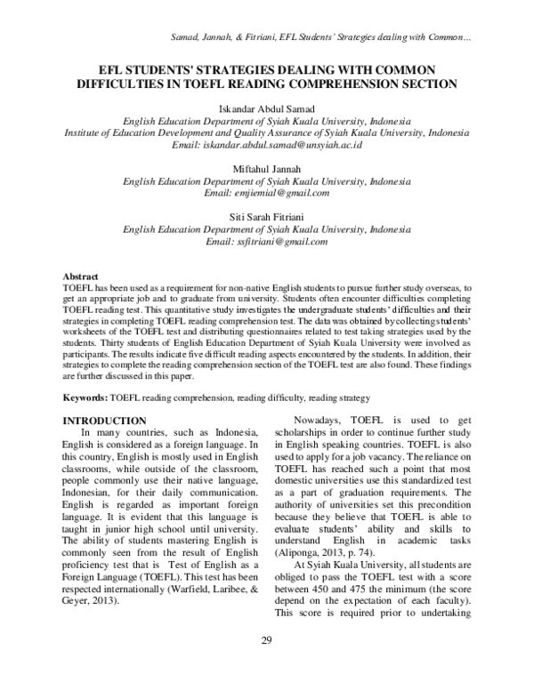 (PDF) Efl Students' Strategies Dealing with Common Difficulties in ...