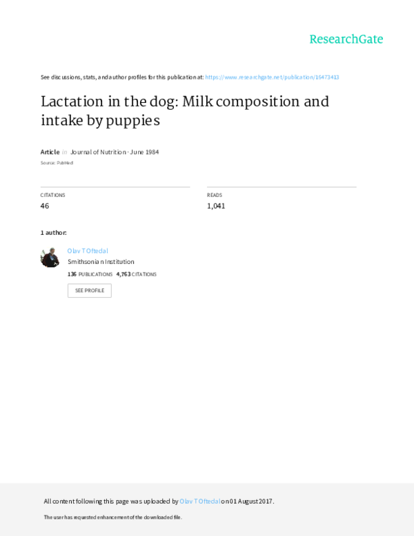 (PDF) Lactation in the dog milk composition and intake by puppies