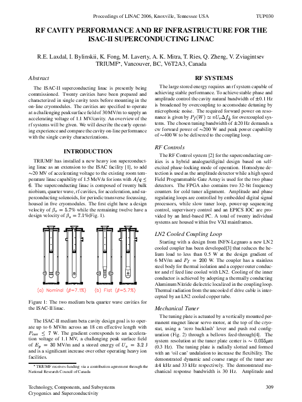 (PDF) RF Cavity Performance and RF Infrastructure for the Isac-II ...