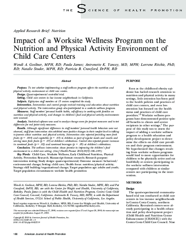 (PDF) Impact of a Worksite Wellness Program on the Nutrition and ...