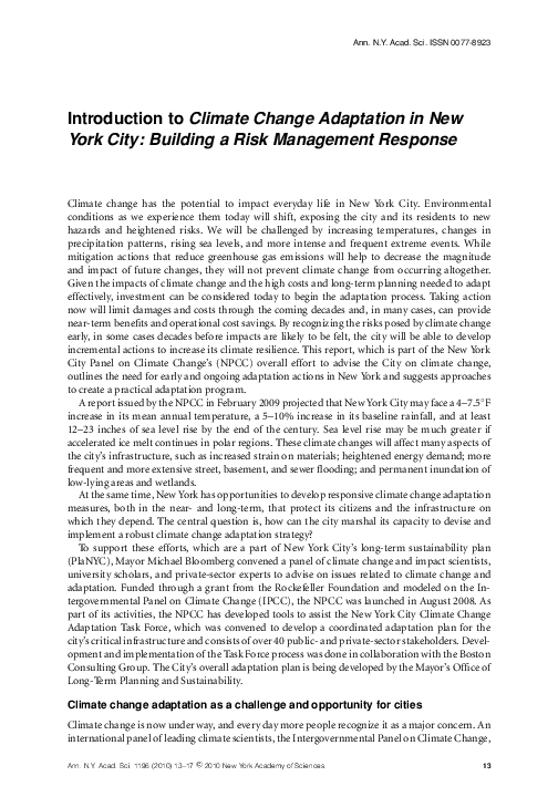(PDF) Introduction to Climate Change Adaptation in New York City ...