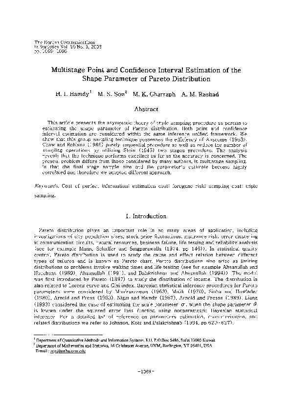 (PDF) Multistage Point and Confidence Interval Estimation of the Shape ...