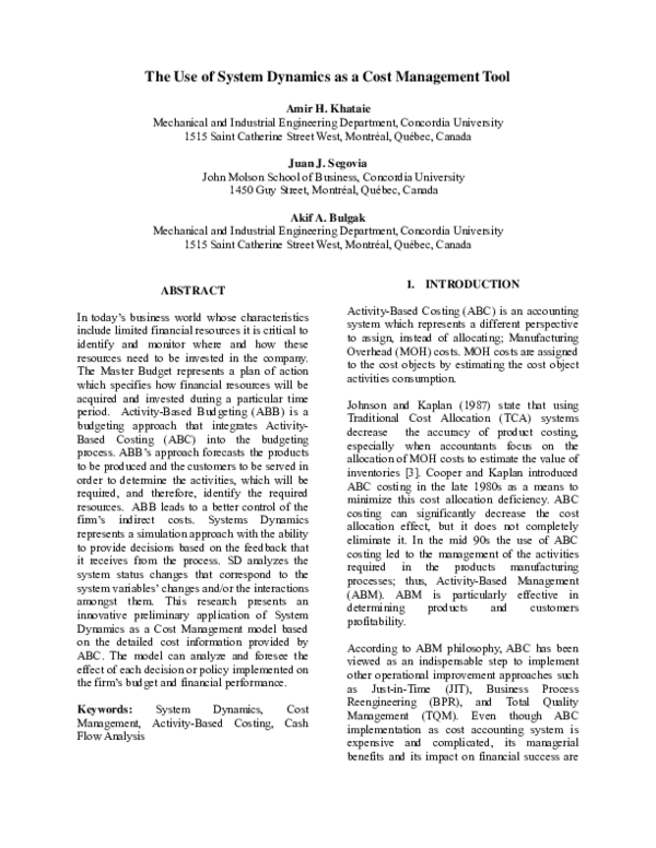 (PDF) The Use of System Dynamics as a Cost Management Tool