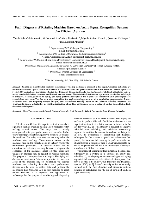 (PDF) Fault Diagnosis of Rotating Machine Based on Audio Signal ...