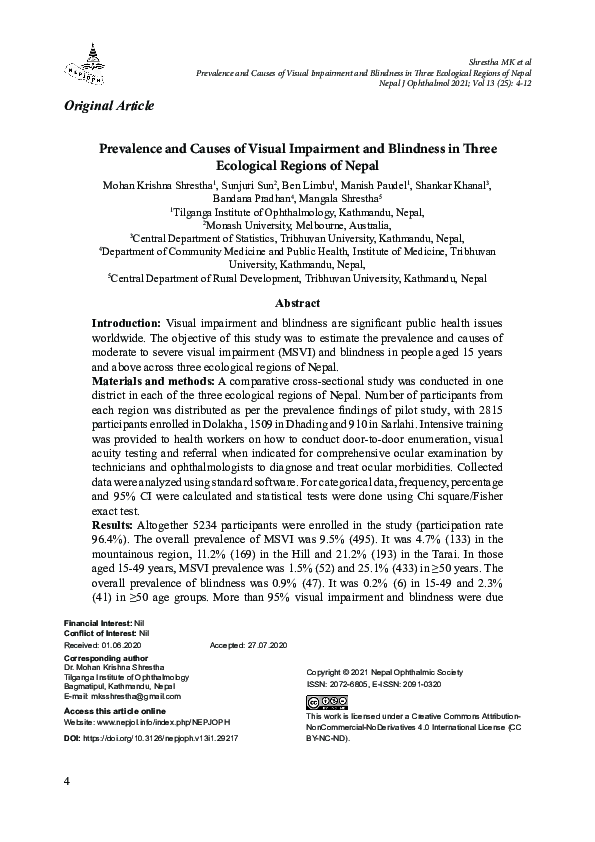 (PDF) Prevalence and Causes of Visual Impairment and Blindness in Three ...