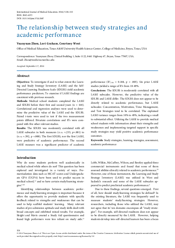 (PDF) The relationship between study strategies and academic performance