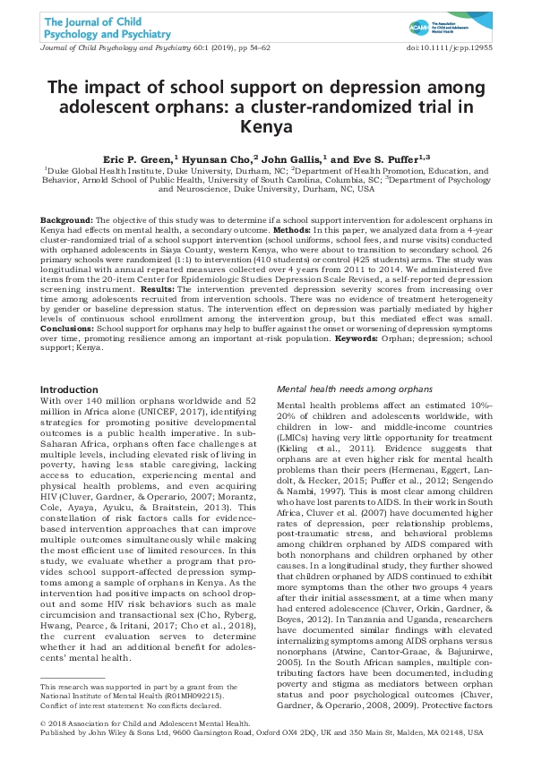 (PDF) The impact of school support on depression among adolescent ...