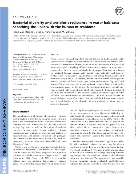 (PDF) Bacterial diversity and antibiotic resistance in water habitats ...