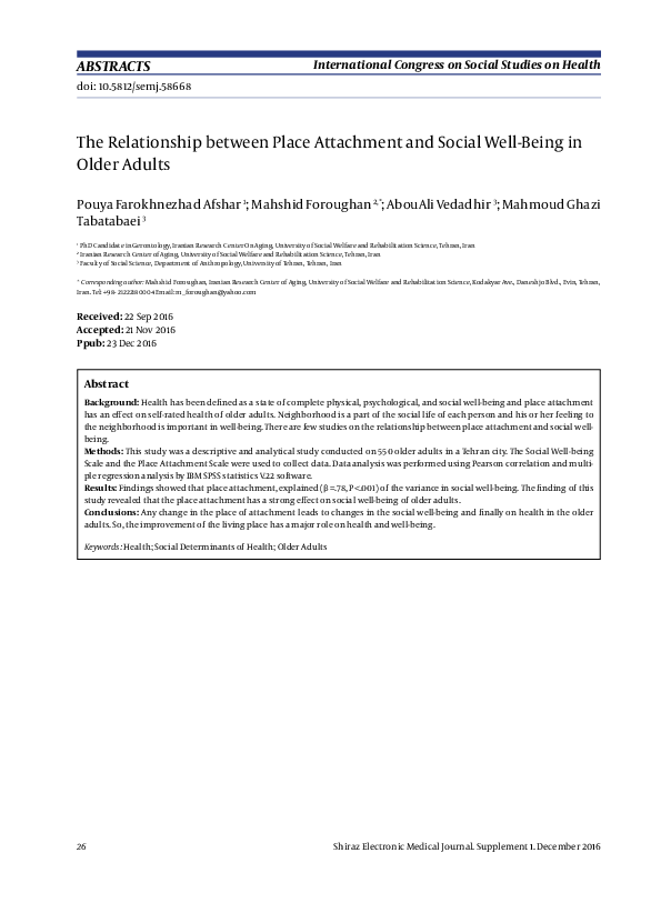 (PDF) The Relationship between Place Attachment and Social Well-Being ...