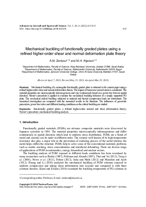 (PDF) Mechanical buckling of functionally graded plates using arefined ...