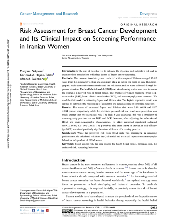 (PDF) Risk Assessment for Breast Cancer Development and Its Clinical ...