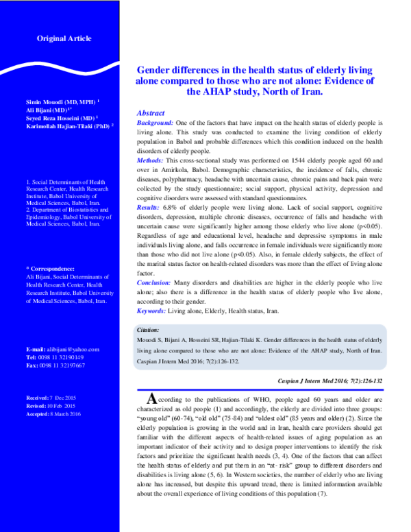 (PDF) Gender differences in the health status of elderly living alone ...