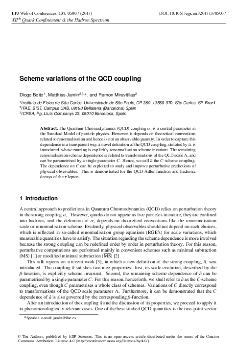 (PDF) Scheme variations of the QCD coupling