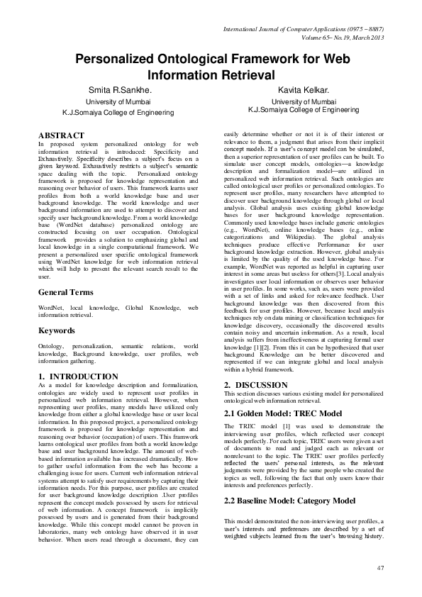 (PDF) Personalized Ontological Framework for Web Information Retrieval