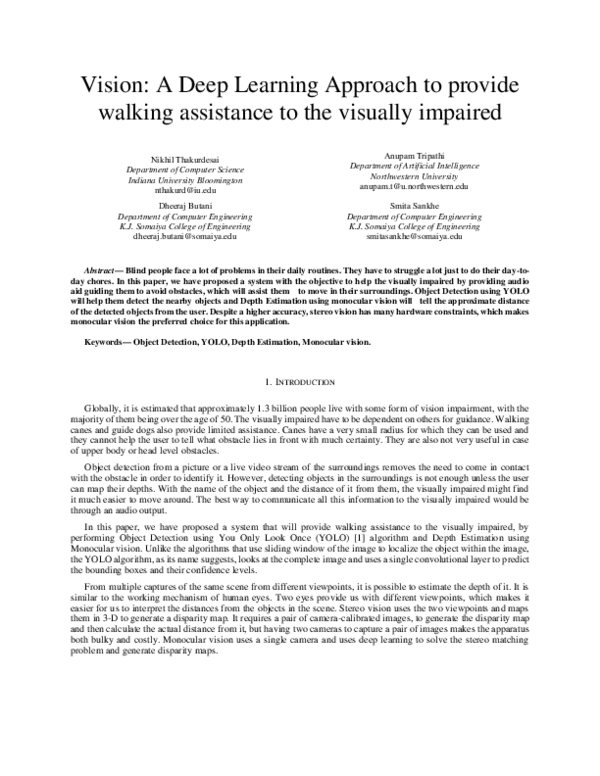 (PDF) Vision: A Deep Learning Approach to provide walking assistance to ...