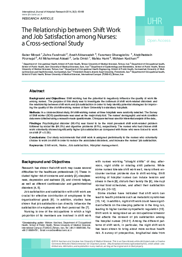 (PDF) The Relationship between Shift Work and Job Satisfaction among ...