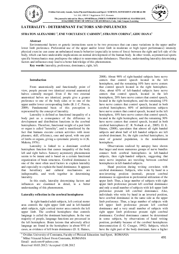 (PDF) Laterality - Determinant Factors and Influences