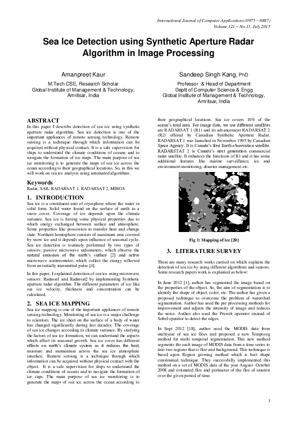 (PDF) Sea Ice Detection using Synthetic Aperture Radar Algorithm in ...