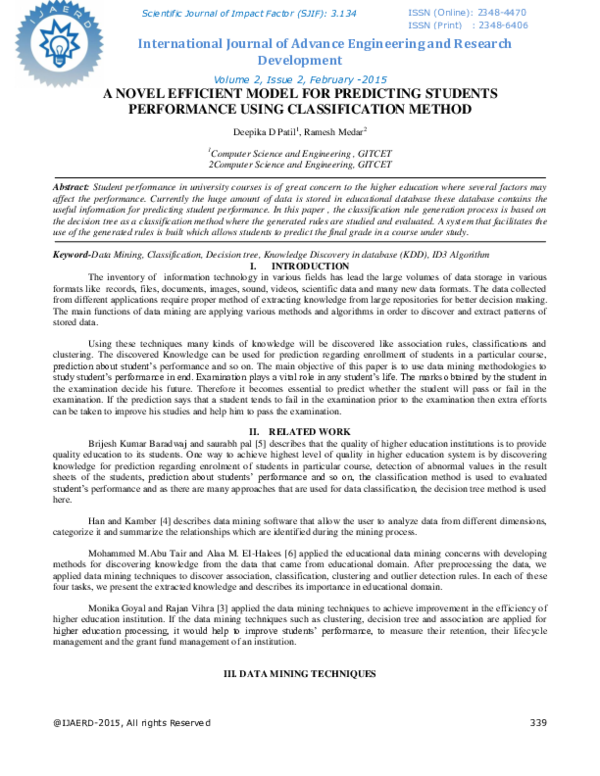 (PDF) A Novel Efficient Model for Predicting Students Performance Using ...