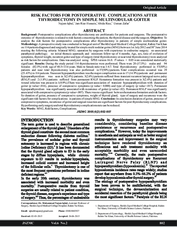 (PDF) Risk Factors for Postoperative Complications After Thyroidectomy ...