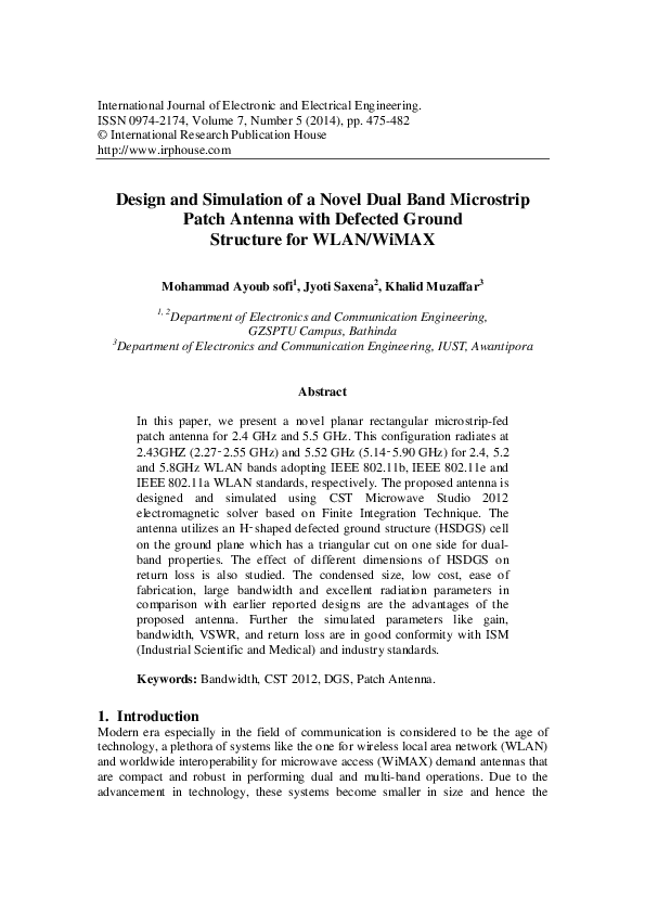 (PDF) Design and Simulation of a Novel Dual Band Microstrip Patch ...
