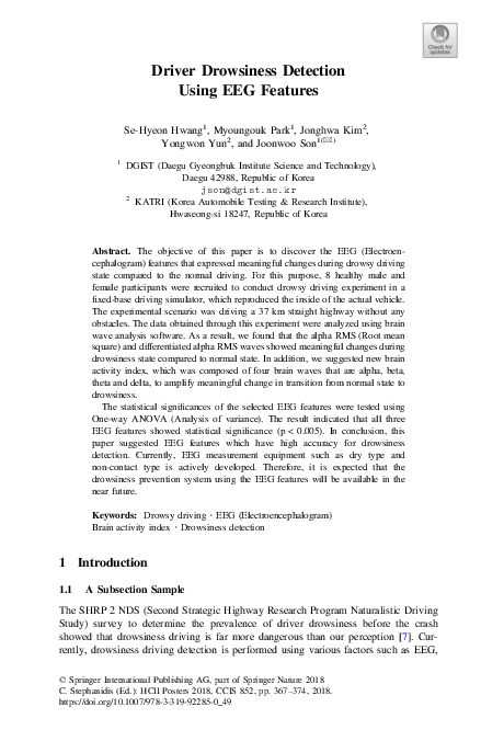 (PDF) Driver Drowsiness Detection Using EEG Features