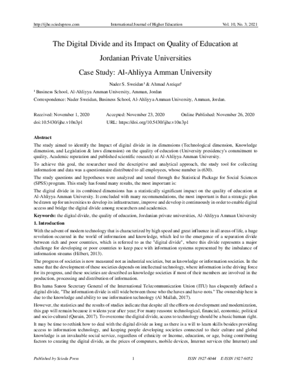 (PDF) The Digital Divide and its Impact on Quality of Education at ...