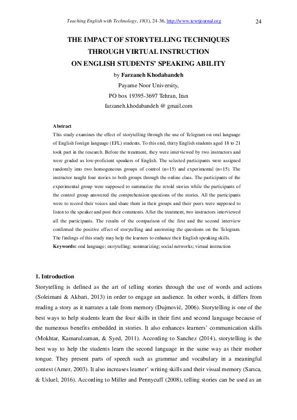 (PDF) The Impact of Storytelling Techniques Through Virtual Instruction ...
