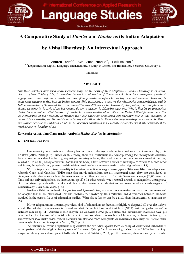 (PDF) A comparative study of hamlet and haideras its indian adaptation