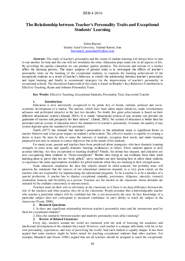(PDF) The Relationship between Teacher ' s Personality Traits and ...