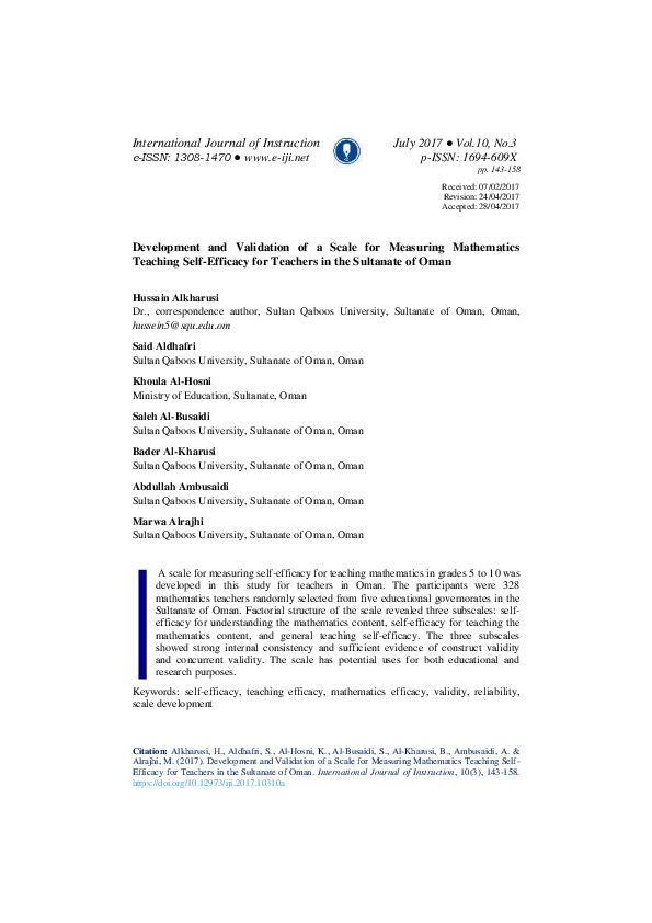(PDF) Development and Validation of a Scale for Measuring Mathematics ...
