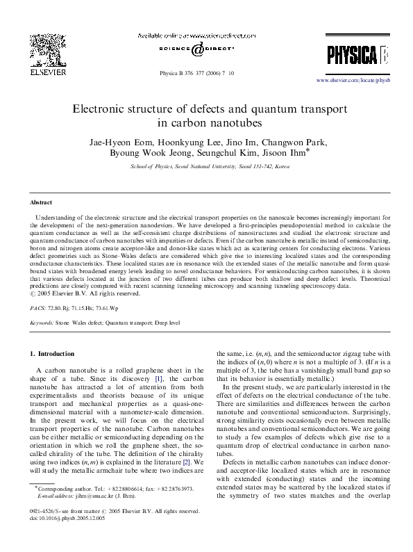 (PDF) Electronic structure of defects and quantum transport in carbon ...