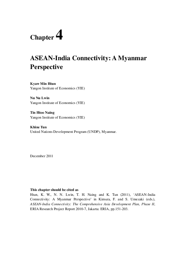 ASEAN-India Connectivity: A Myanmar Perspective