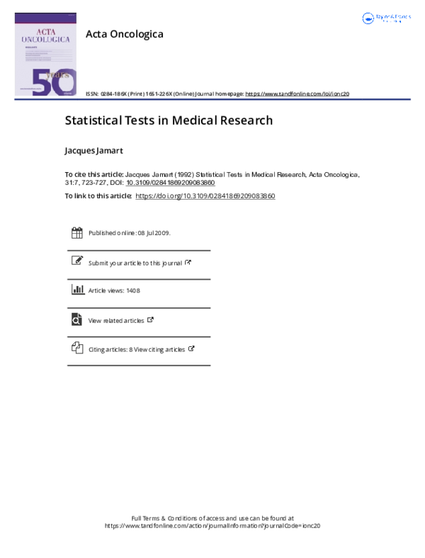 (PDF) Statistical Tests in Medical Research
