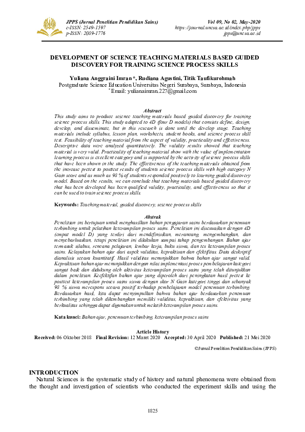 (PDF) Development of Science Teaching Materials Based Guided Discovery ...