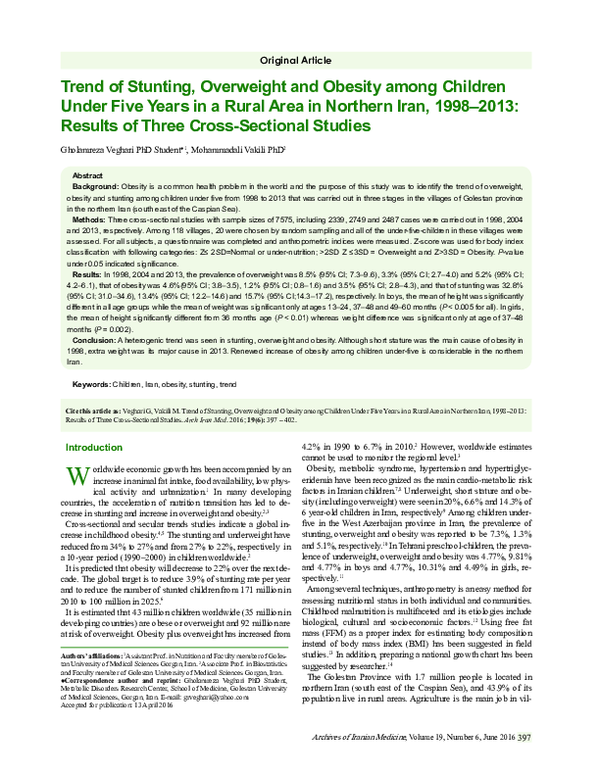 (PDF) Trend of Stunting, Overweight and Obesity among Children Under ...